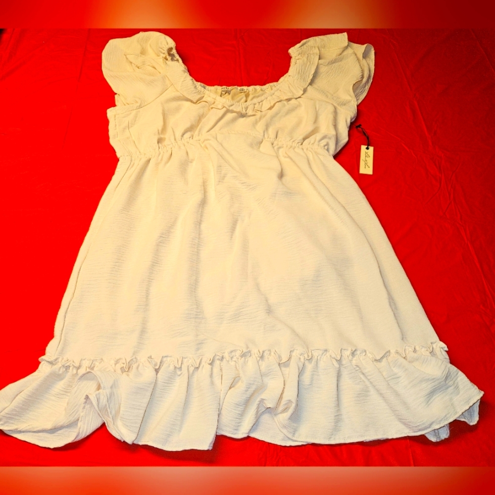 Flutter Sleeve Ruffle Dress in Cream by Liberty Love szXXL New w/Tags